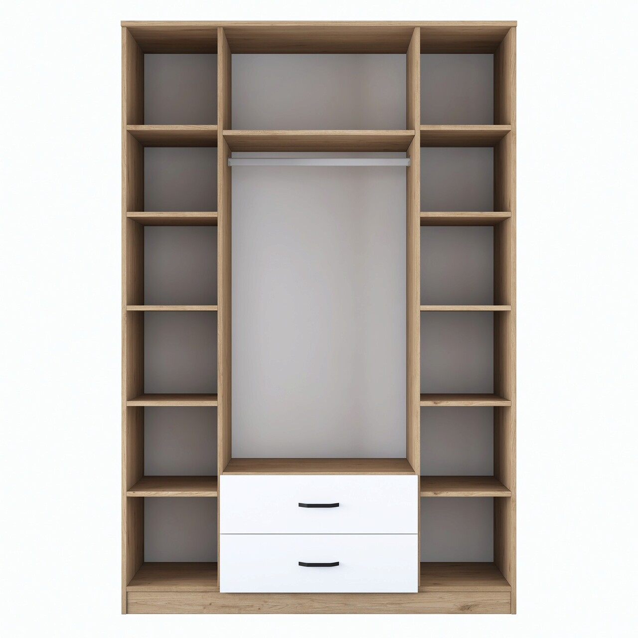 Dulap pentru haine, Rani, BA131, 210x210x51.5 cm, PAL, Nuc/Alb