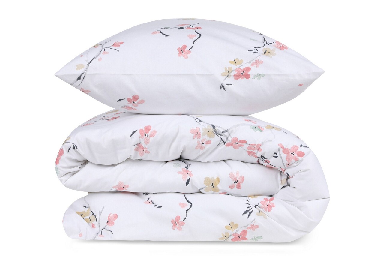 Lenjerie de pat dubla King (FR), L'essentiel Maison, Jasmine, Alb/Somon - imagine 3