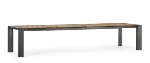 Masa extensibila pentru gradina/terasa Cameron, Bizzotto, 253 - 319 - 384 x 110 x 75 cm, aluminiu/lemn de tec, gri carbune/natural