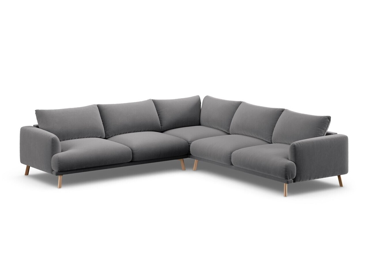 Coltar simetric 5 locuri, Naomi, Micadoni Home, 280x280x75 cm, catifea, gri — imaginea 2
