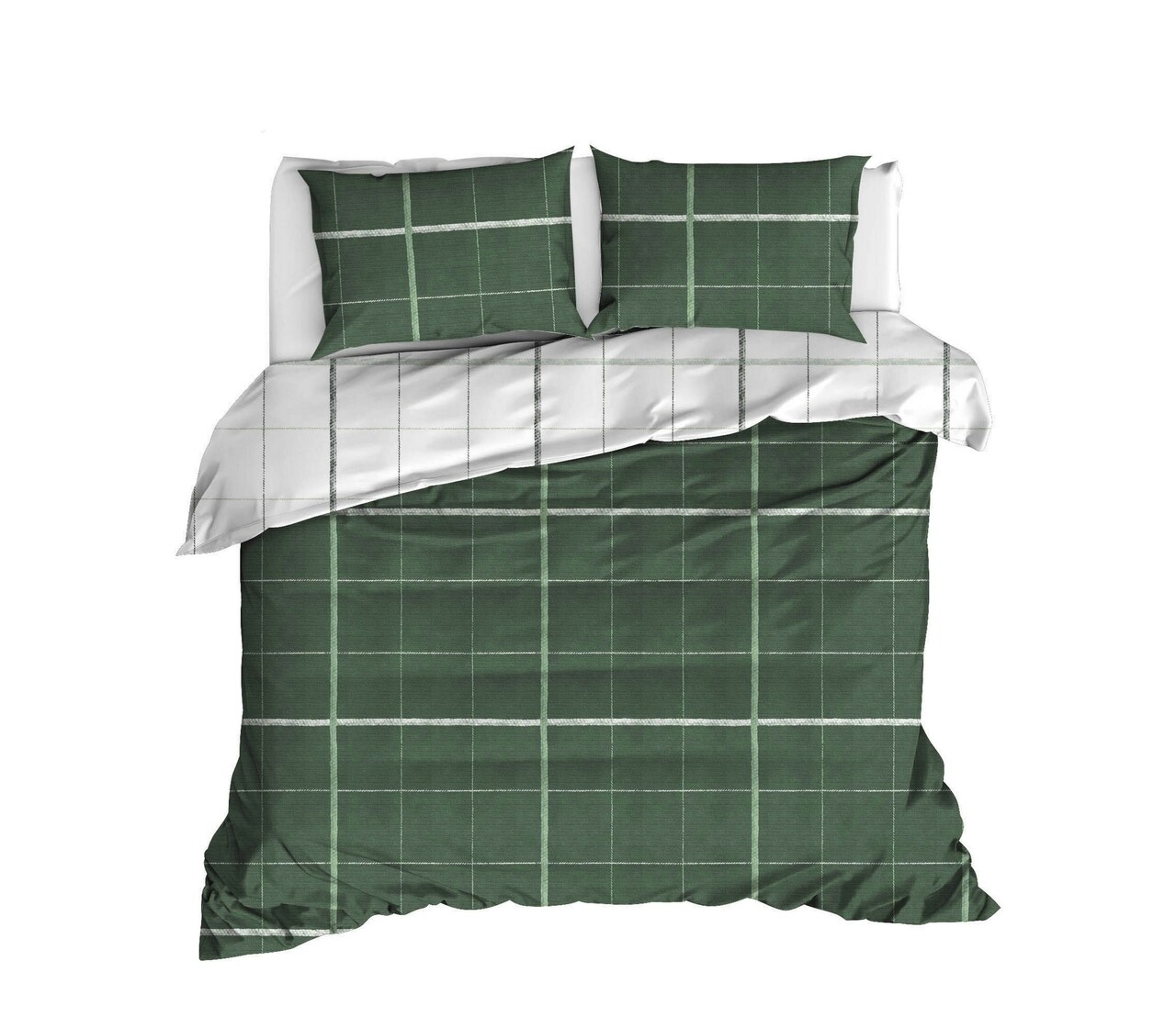 Lenjerie De Pat Dubla Maya, EnLora Home, 4 Piese, 240x260 Cm, Bumbac Ranforce, Verde