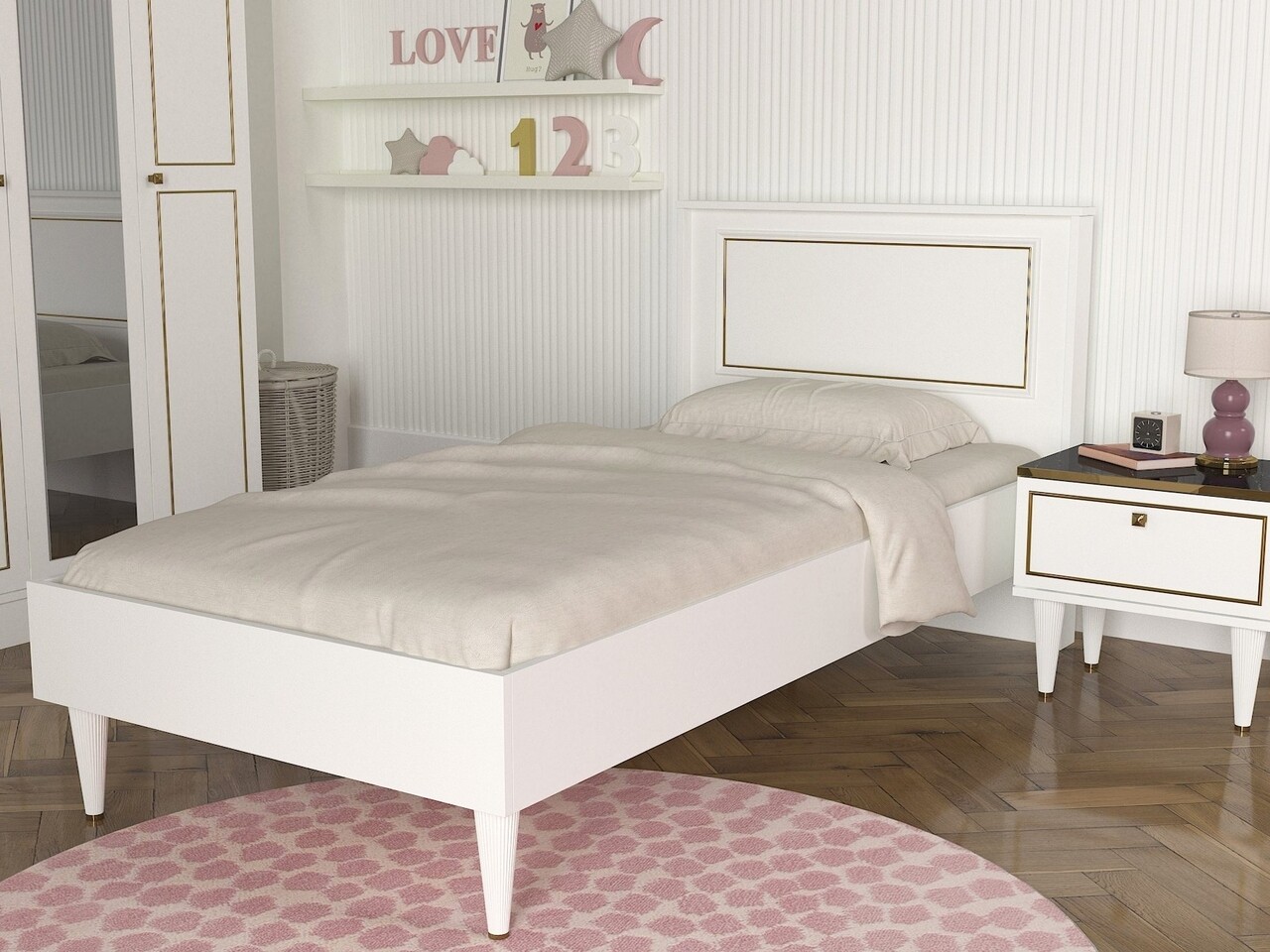 Pat Single Ravenna White, Ametti, 90 X 190 Cm, Alb/auriu