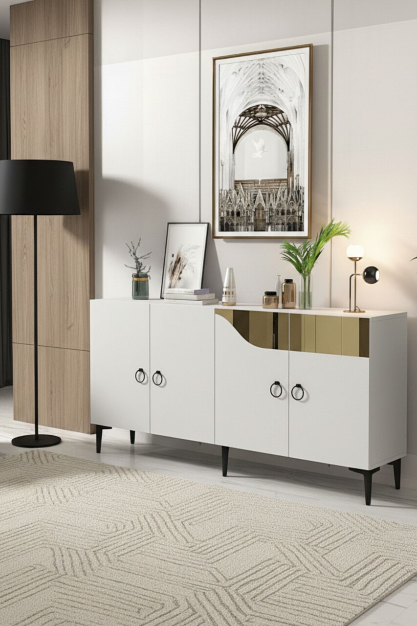 Consola, Hanah Home, Gama 150, 150x75x32 cm, PAL , Alb/Auriu - view 2