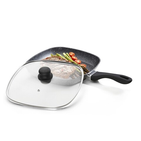 Tigaie grill cu capac stone, heinner, 28x4 cm, aluminiu forjat