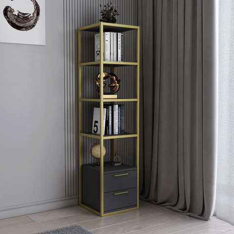 Corp biblioteca, retricy, robbins, 39x39x160 cm, pal, aur/antracit