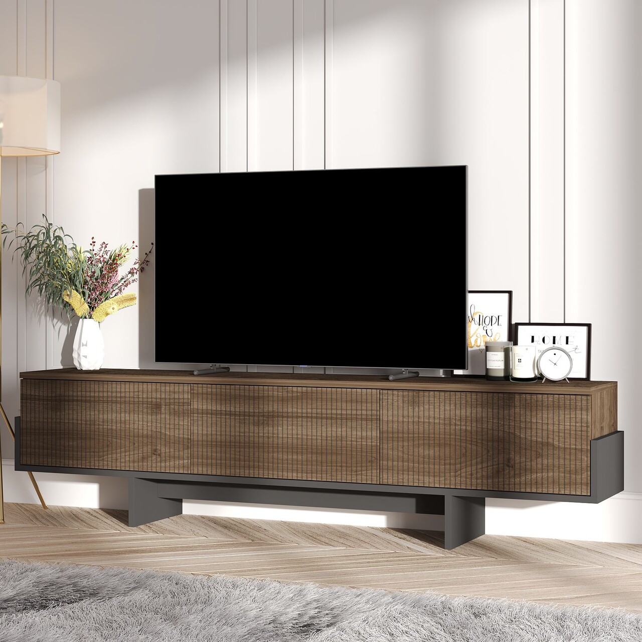 Comoda TV, Hanah Home, Hege, 180x44.6x30 cm, PAL, Nuc / Negru - view 2