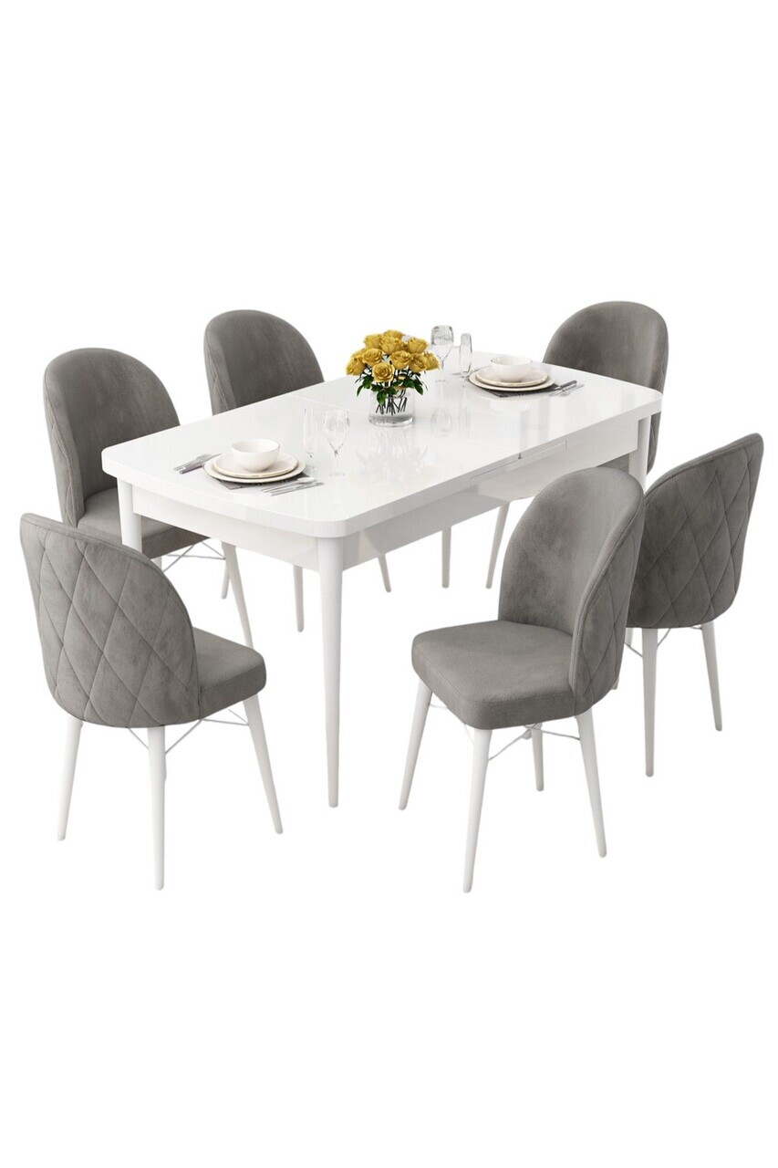 Set masa extensibila si scaune (7 piese), Hanah Home, Rut, Alb/Gri — imaginea 2
