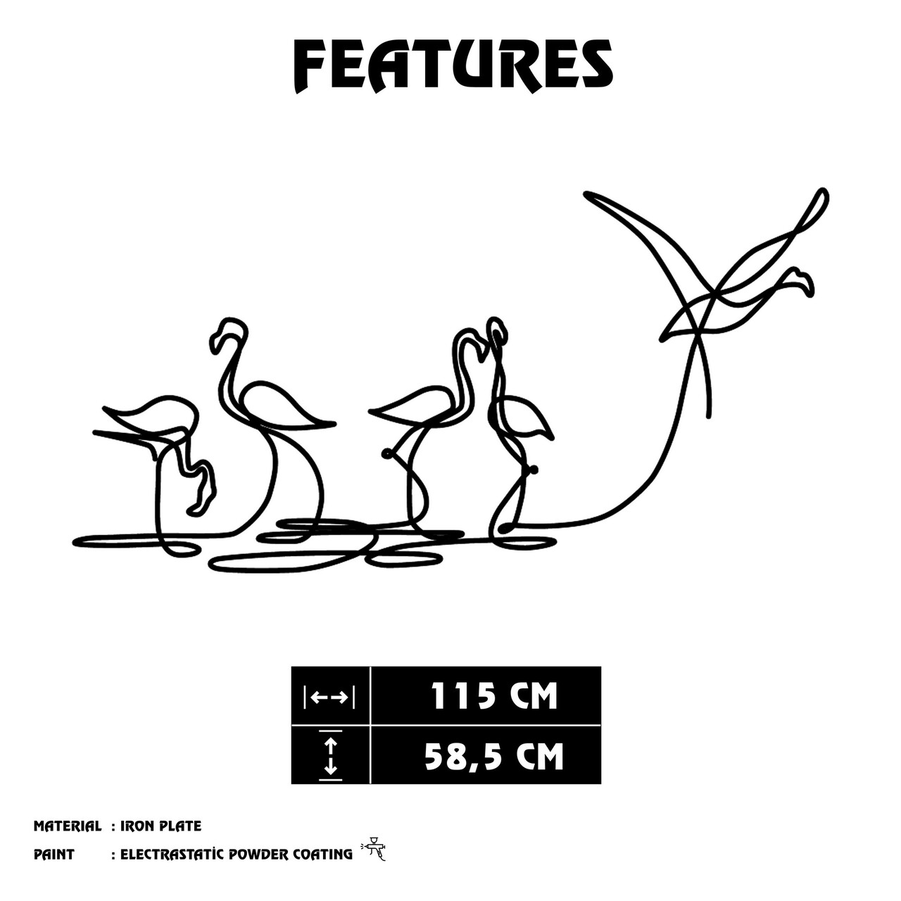 Decoratiune de perete, Flamingo 316 M, Dimensiuni: 115 x 58,5 cm, Negru - view 6