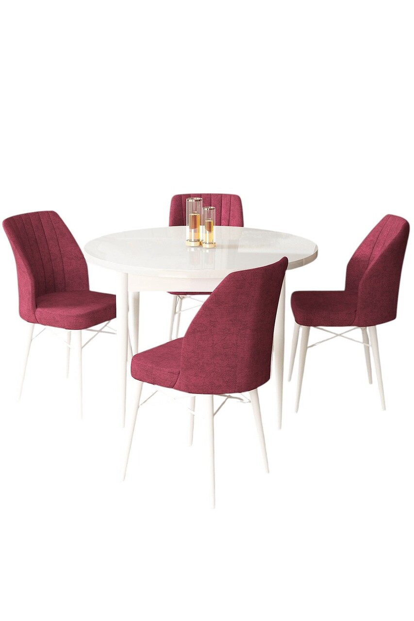 Set masă și scaune (5 bucăți), Hanah Home, Rox, Alb / Burgundia - view 2