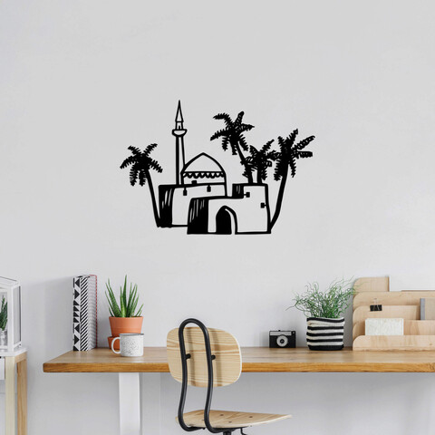 Decoratiune de perete, mosque, metal, dimensiune: 70 x 48 cm, negru