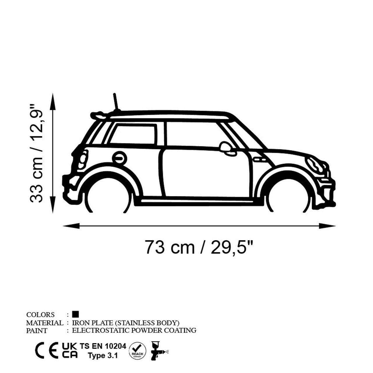 Decoratiune de perete, Mini Cooper, Dimensiuni: 73 x 33 cm , Negru - view 6