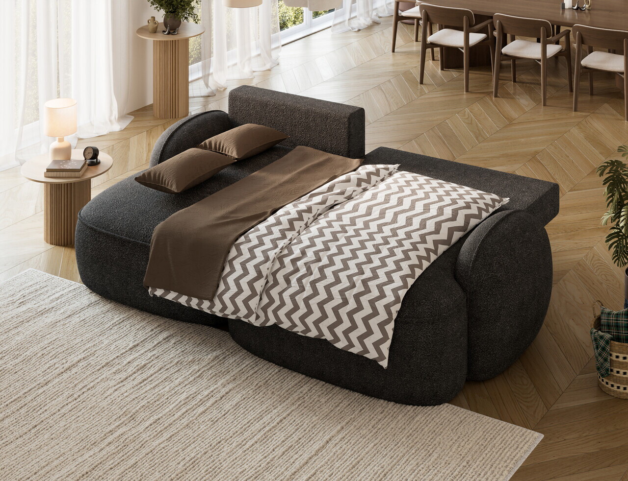Coltar extensibil stanga 3 locuri ELTAP, Tesalia, 240x150x93 cm, lemn/tesatura boucle, gri inchis — imaginea 6