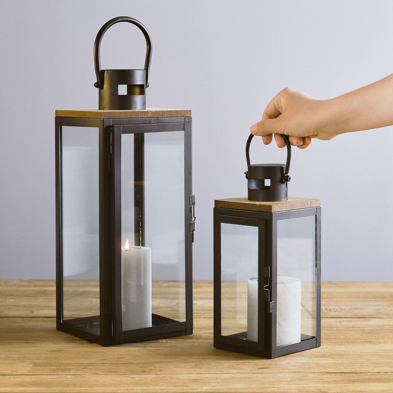 Felinar Hogen, Homla, 15x14x37 cm, metal/sticla, negru/transparent - 1 | YEO