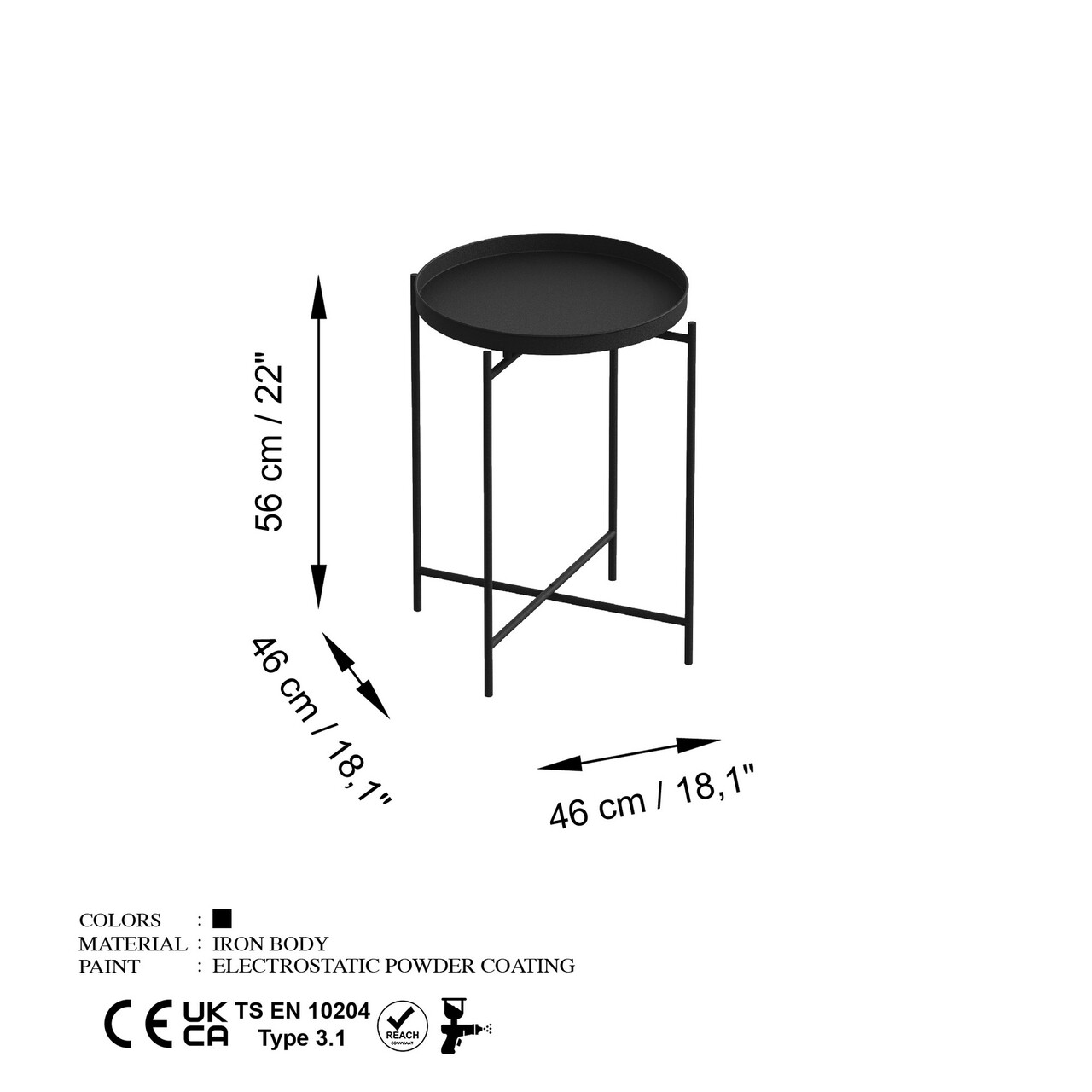 Masuta de cafea, Cerritos, Shb-007, 46x56x46 cm, Metal, Negru