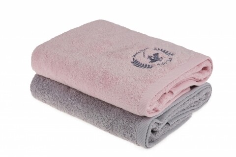 Set 2 prosoape de baie, Beverly Hills Polo Club, 70x140 cm, 100% bumbac, roz/gri