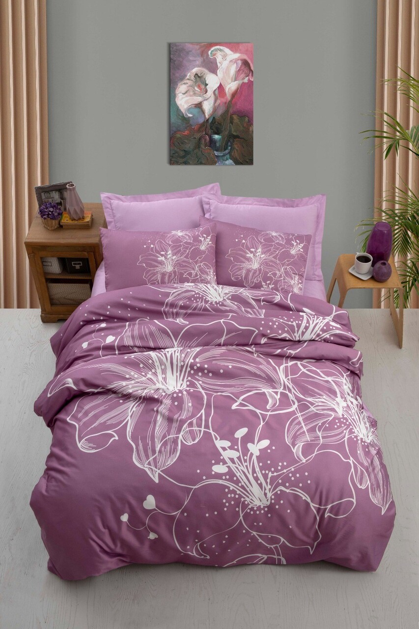 Lenjerie de pat dubla King (EU) (ES) 3 piese L'essentiel Maison 471 Liliac / Alb