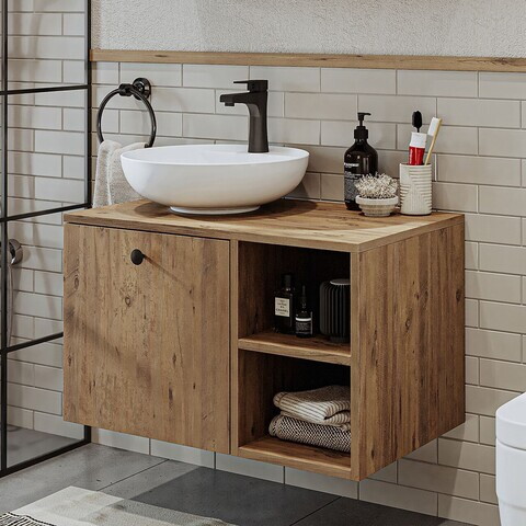 Dulap de baie cu chiuvetă, Hanah Home, 2459, MDF, Maro