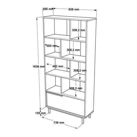Corp biblioteca, Locelso, On4-Su, 83.9x175.6x29.5 cm, PAL, Nuc / Stejar