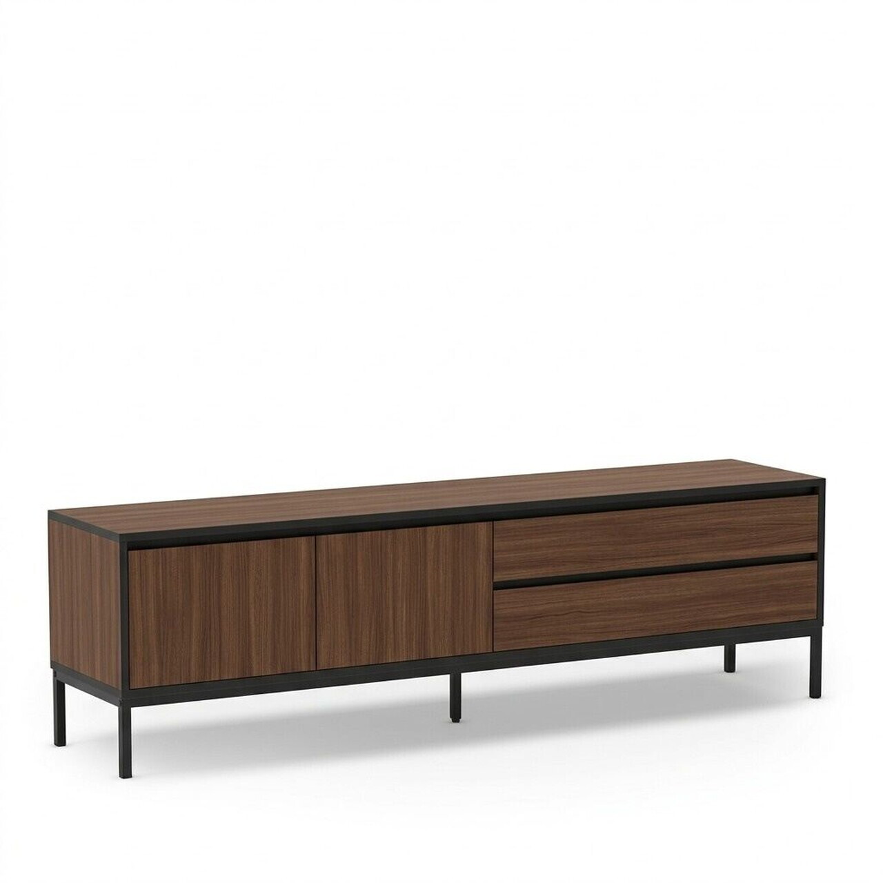 Comoda TV, Hanah Home, Lorenza, 180x55x40 cm, PAL, Nuc Milano / Negru lemn / Negru — imaginea 2