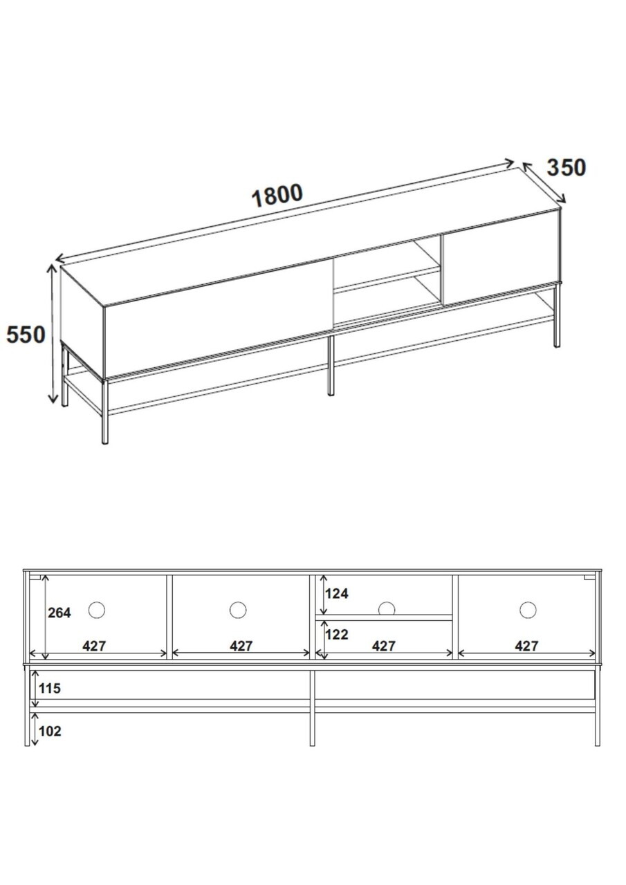 Comoda TV, Hanah Home, Amira, 180x55x35 cm, PAL, Stejar Sepet / Lemn Negru / Negru — imaginea 5