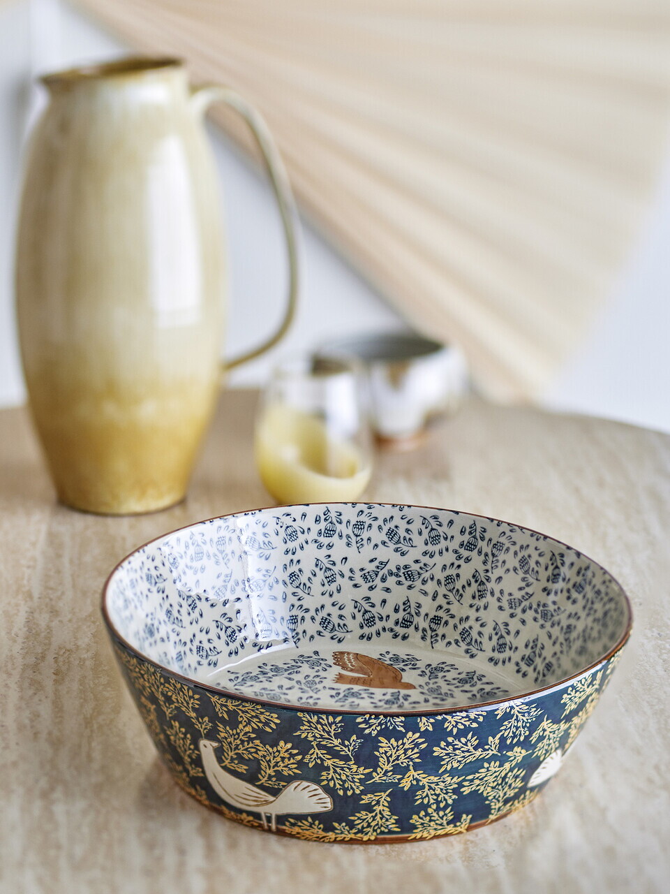 Bol salata, Bloomingville, Hezha, 28x9 cm, 3.35 L, ceramica, albastru - imagine 6