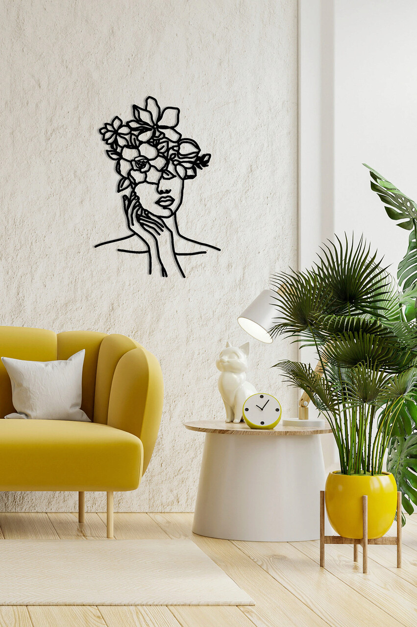 Decoratiune de perete, Woman with Flower, Metal, 30 x 30 cm, Negru - 1 | YEO