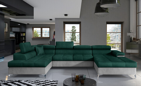 Coltar extensibil stanga 5 locuri ELTAP, Edr-10, Eduardo, 337x205x88 cm, lemn/poliester, verde inchis/gri