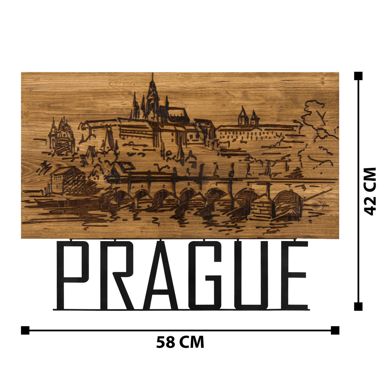 Decoratiune de perete, Prague, lemn/metal, 58 x 42 cm, negru/maro