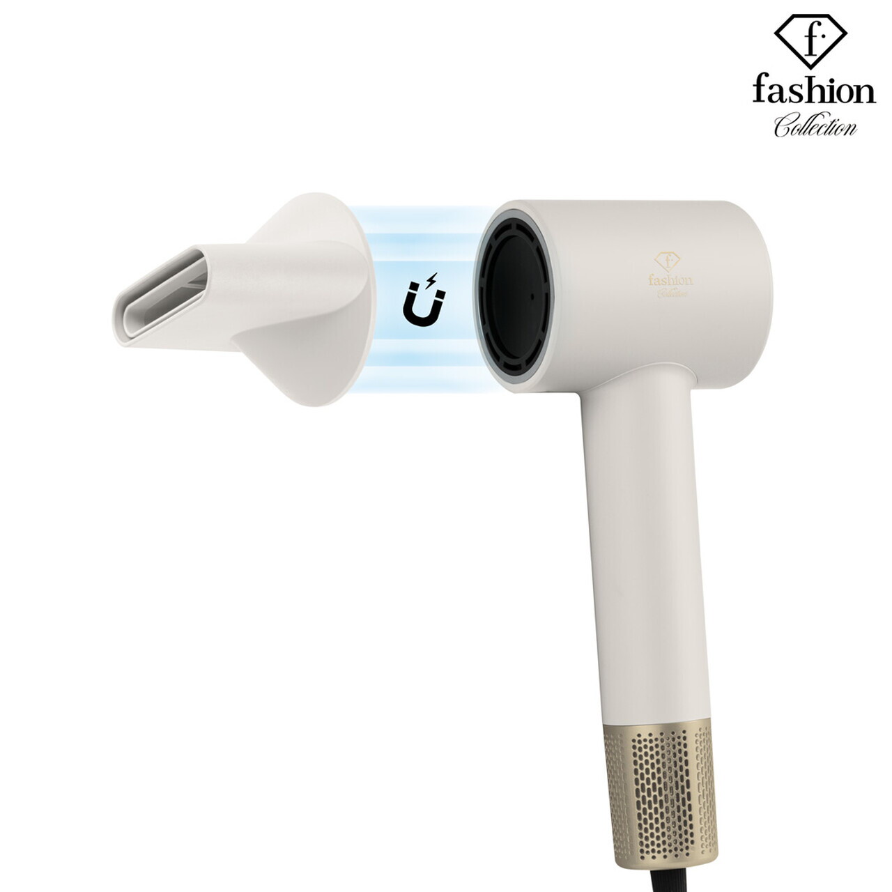 Uscator de par Fashion TV, Matte Cream-Gold, 1350-1600W, 3 viteze, 3 trepte de temperatura, crem - imagine 8