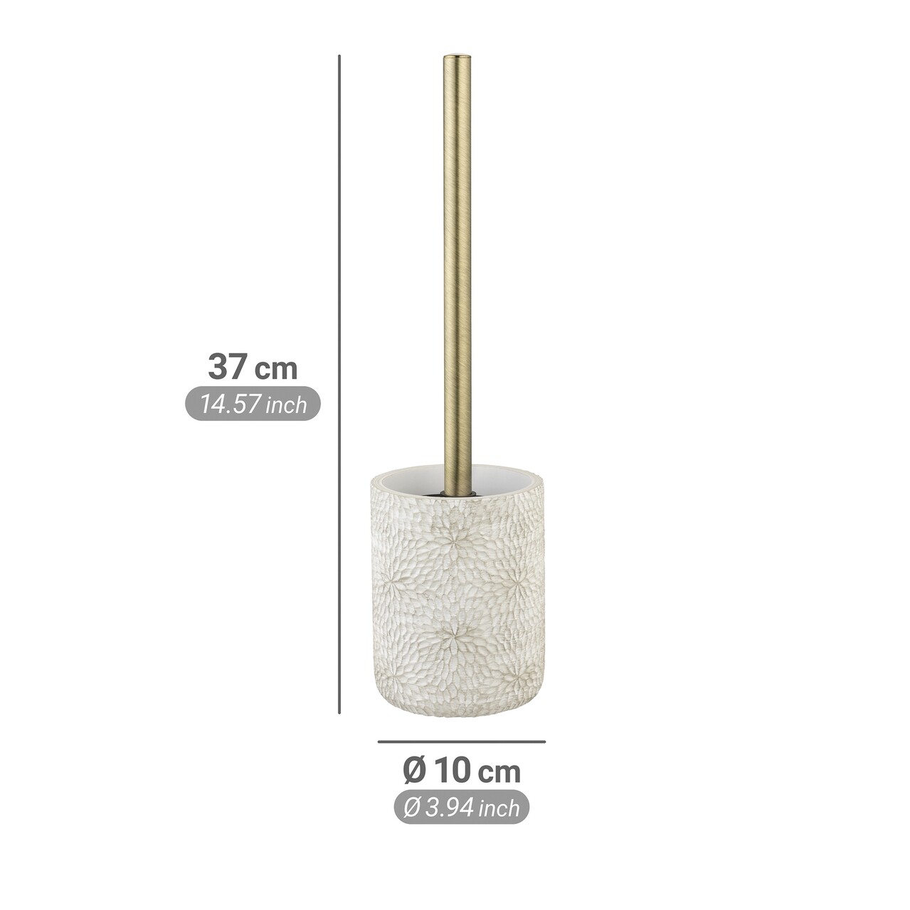Perie pentru toaleta cu suport Montalfano, Wenko, 10x37 cm, poliresina, alb/auriu