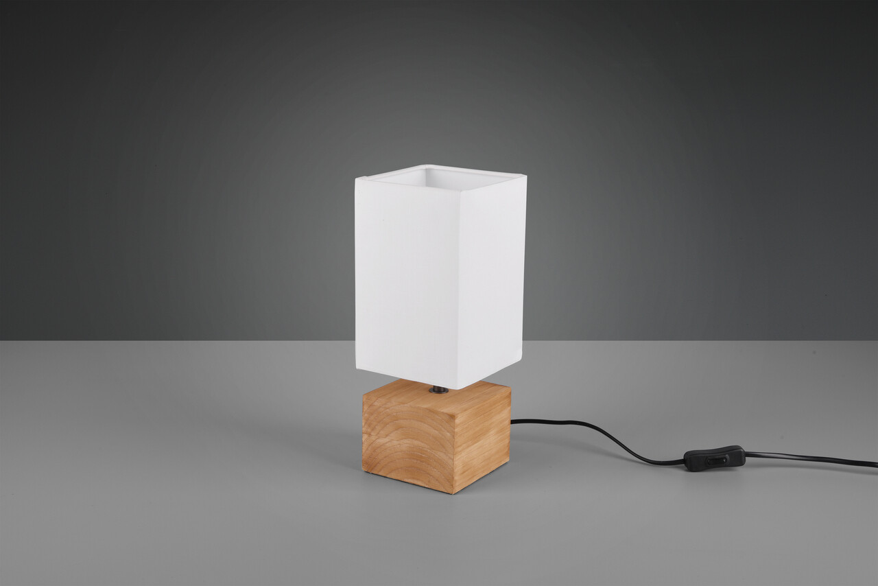 Lampa de masa Woody, RL, 12x12x30 cm, 40W, 1x E14, lemn/textil, alb/natur