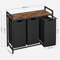 Cos de rufe cu 3 compartimente si raft depozitare, Vasagle, 92.5x33x72 cm, 3x38L, MDF/otel, maro/negru
