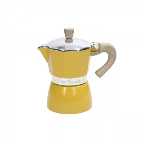 Cafetiera 3 portii, Vintage, Tognana, 16x9 cm,  aluminiu, galben/argintiu