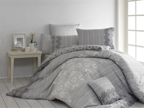 Lenjerie de pat pentru o persoana, 3 piese, amestec bumbac, Nazenin Home, Dolce, gri