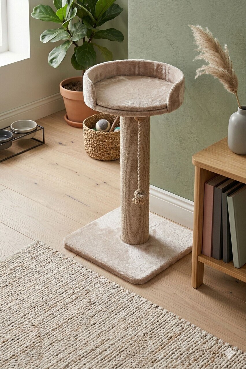 Zgarietor pentru pisici, Paws & Whiskers, Skye, MATERIAL TEXTIL PLUȘ, Bej