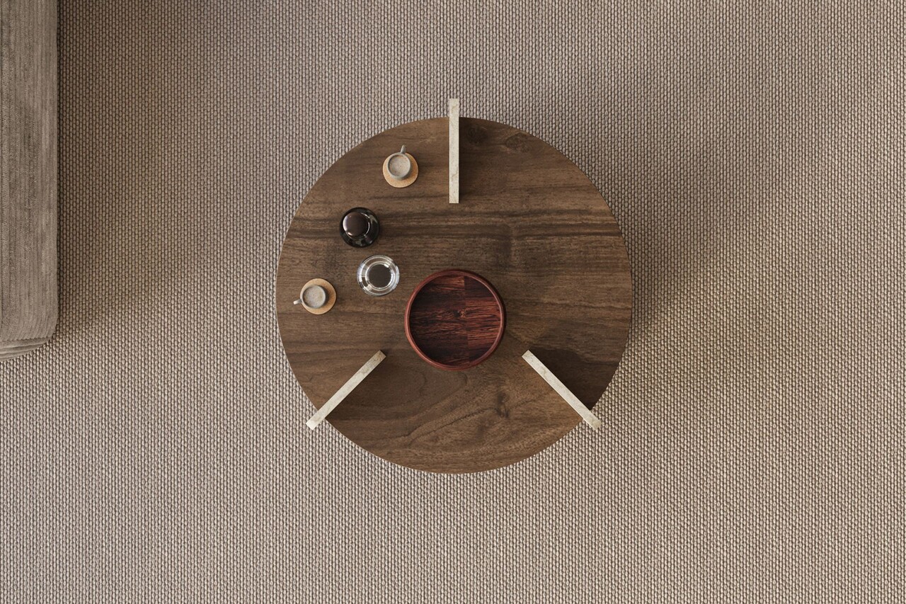Masuta de cafea, Hanah Home, Oalla, 70x45x70 cm, Nuc / Travertin - view 3