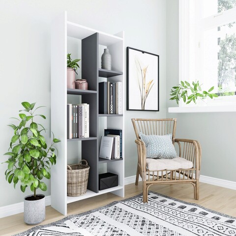 Corp biblioteca, zena home, eden, 63.2x160x25 cm, pal, alb / antracit