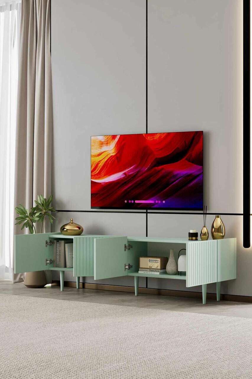 Comoda TV, Hanah Home, Capella 160, 160x50x29 cm, MDF, Verde menta - view 3