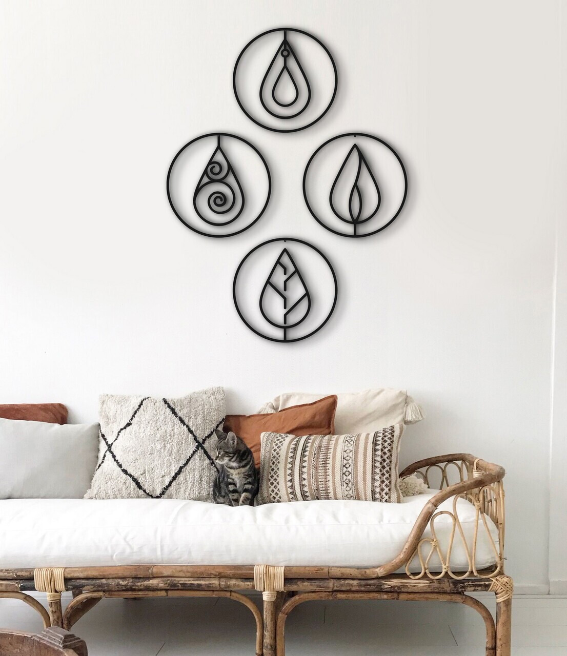 Set de accesorii decorative de perete din metal, DK-ELT-003, Dimensiune: 40 x 40 x 0,15 cm (4 bucăți), Negru — imaginea 4