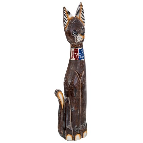 Decoratiune, Cat, Creaciones Meng, 60 cm, lemn de arbore de matase, multicolor