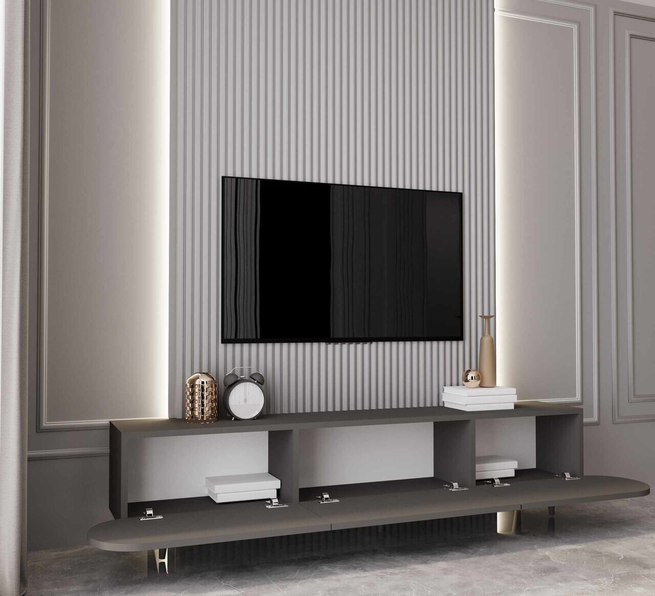 Comoda TV, Hanah Home, Regulus 200, 200x49x30 cm, MDF, Gri - view 2