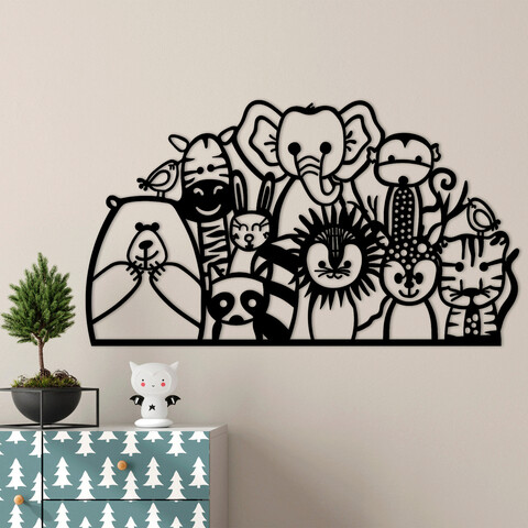 Decoratiune de perete, hayvanlar-s, metal, 105 x 1,5 x 59 cm, negru
