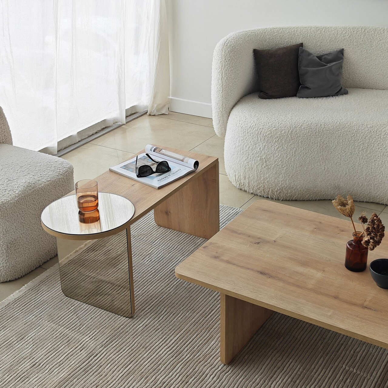 Set masute de cafea, Hanah Home, Luna 2, Bronz / Stejar Safir - imagine 7