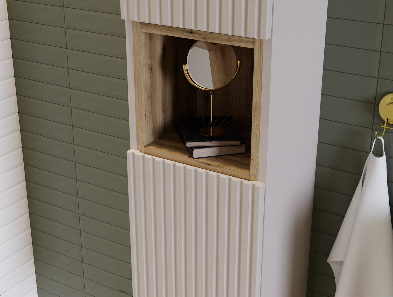 Set mobilier baie Nova Cashmere 140 cm, dulap inalt si masca dubla cu lavoar, Comad, MDF/PAL, casmir - view 2