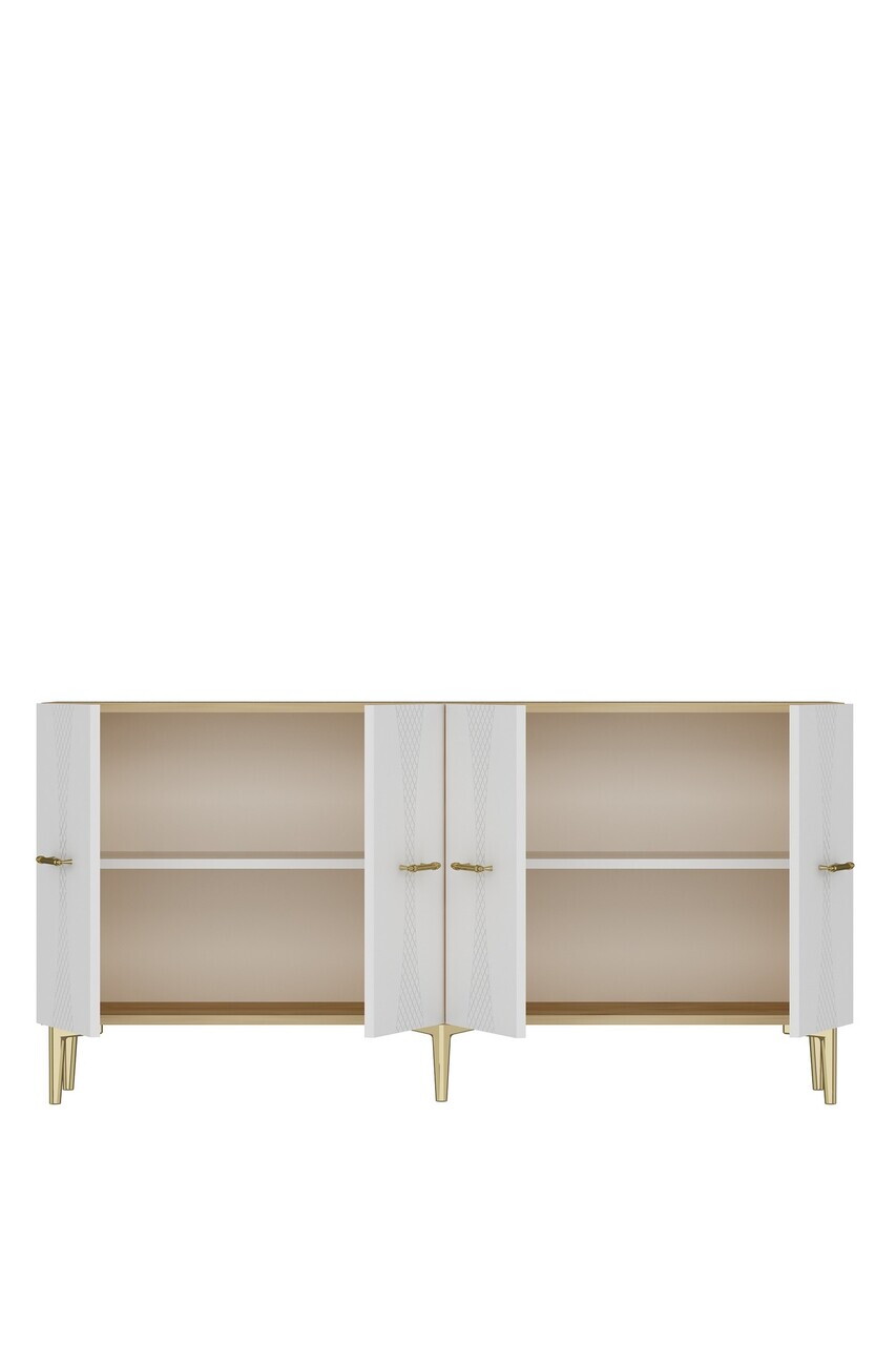 Consola, Hanah Home, Slim 150, 150x75x32 cm, Stejar Safir / Alb / Auriu — imaginea 6
