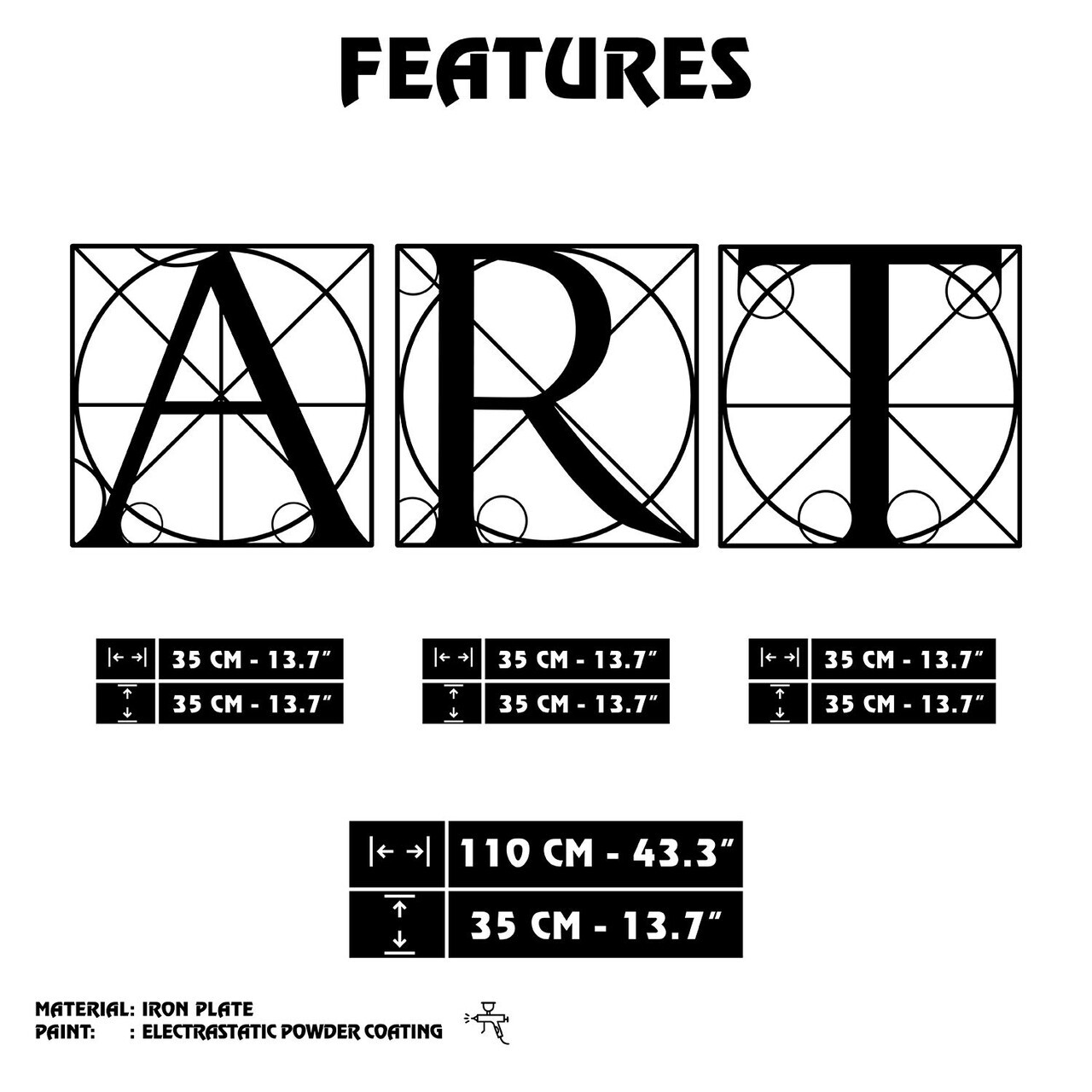 Decoratiune de perete, Art, Metal, Grosime: 1,2 mm, Negru — imaginea 6