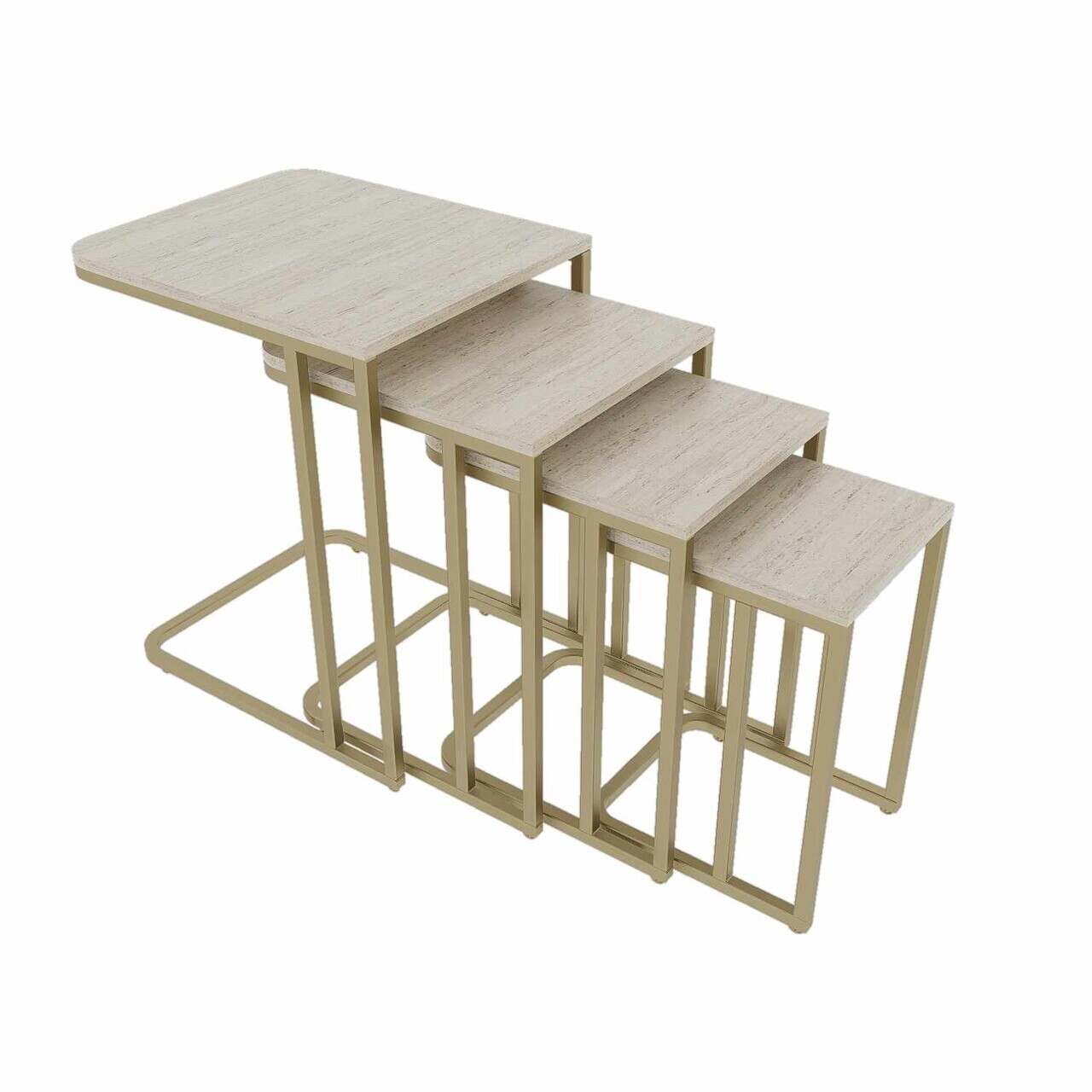 Set masute Nesting 4 piese, Hanah Home, Tekerli, Aur / Travertin — imaginea 3