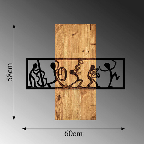 Decoratiune de perete, MA-301, 50% lemn/50% metal, Dimensiune: 58 x 61 cm, Nuc / Negru
