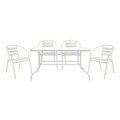 Set mobilier de gradina 5 piese Valor-Tade, Pakoworld, masa si 4 scaune, 140x80x70 cm, metal/sticla, alb