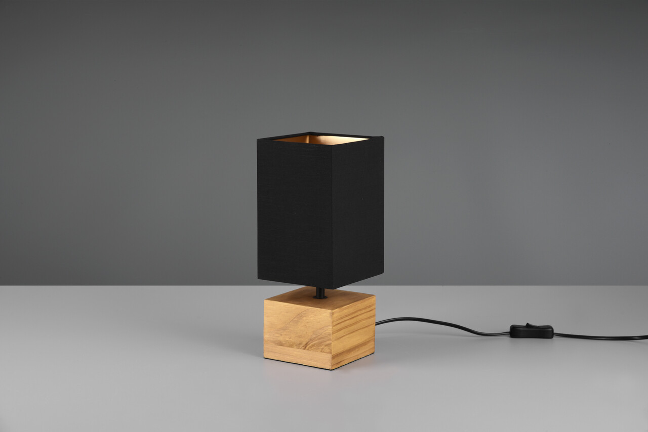 Lampa de masa Woody, RL, 12x12x30 cm, 40W, 1x E14, lemn/textil, negru/natur